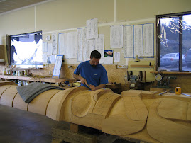 Totem pole carver at work