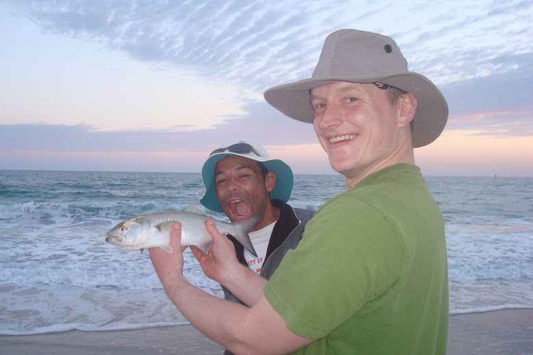 Kevie caught a blue fish!