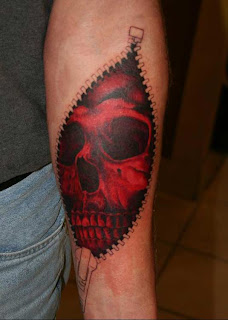 red skull zipper tattoo design