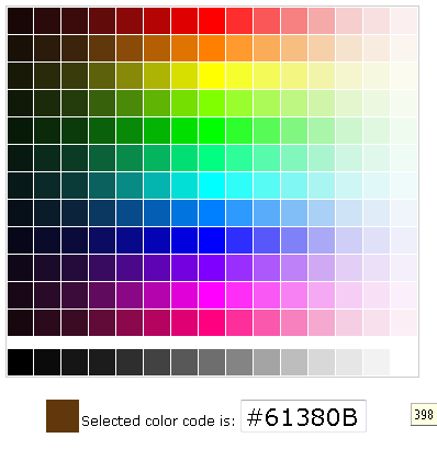 Html color codes for text.