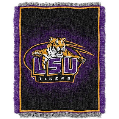 Purple and black LSU Tigers blanket.