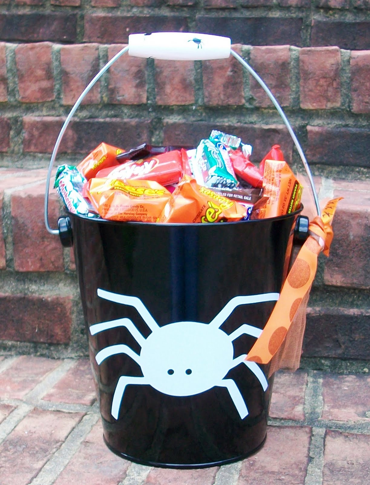 Halloween Buckets - Black with Orange Polka Dots