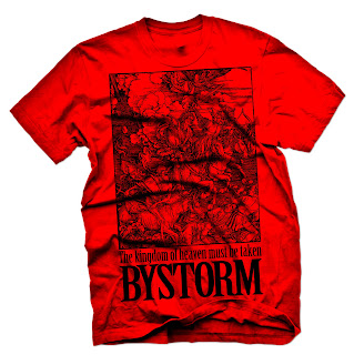 New BYSTORM 'The Kingdom of Heaven Must Be Taken BYSTORM' shirts RED+Front+Wrinkled