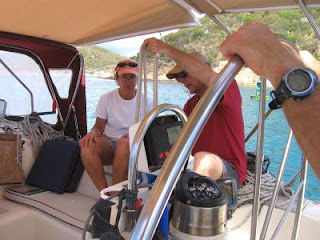 Dallas showing Nan how to coil and hank a dock line on the first day out Dallas showing Nan how to coil and hank a dock line on the first day out