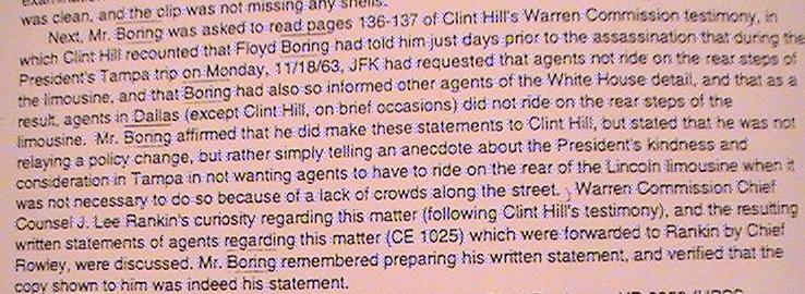 Boring now tells the ARRB that JFK didn't order the agents but showed "kindness"