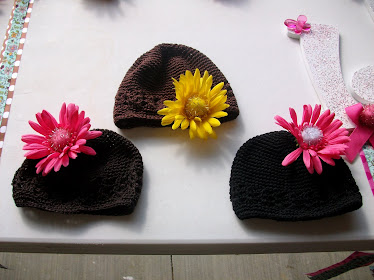 Knit Hats with Flowers