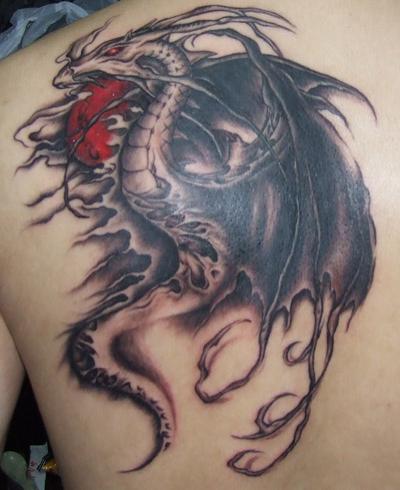 full back tattoo wings. Back Dragon tattoo with wings