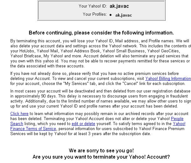 Steps to Delete Yahoo!