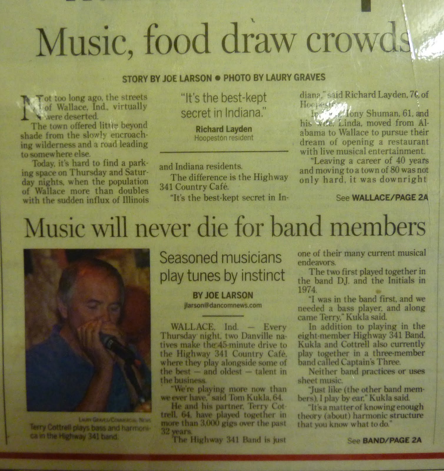 Travel Tales Wallace, Indiana homecooked food, country music