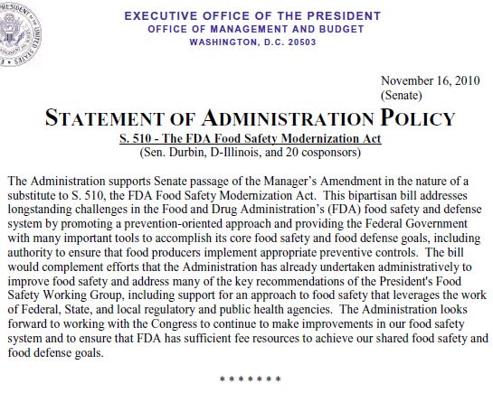 Food Safety Modernization Act Controversy Food Safety Modernization Act Controversy
