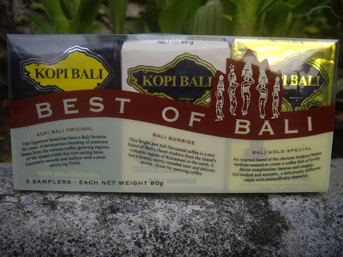 Best of Bali Three-Pack Sampler--Bali Gold Special, Bali Sunrise, Kopi Bali Original.  80g each