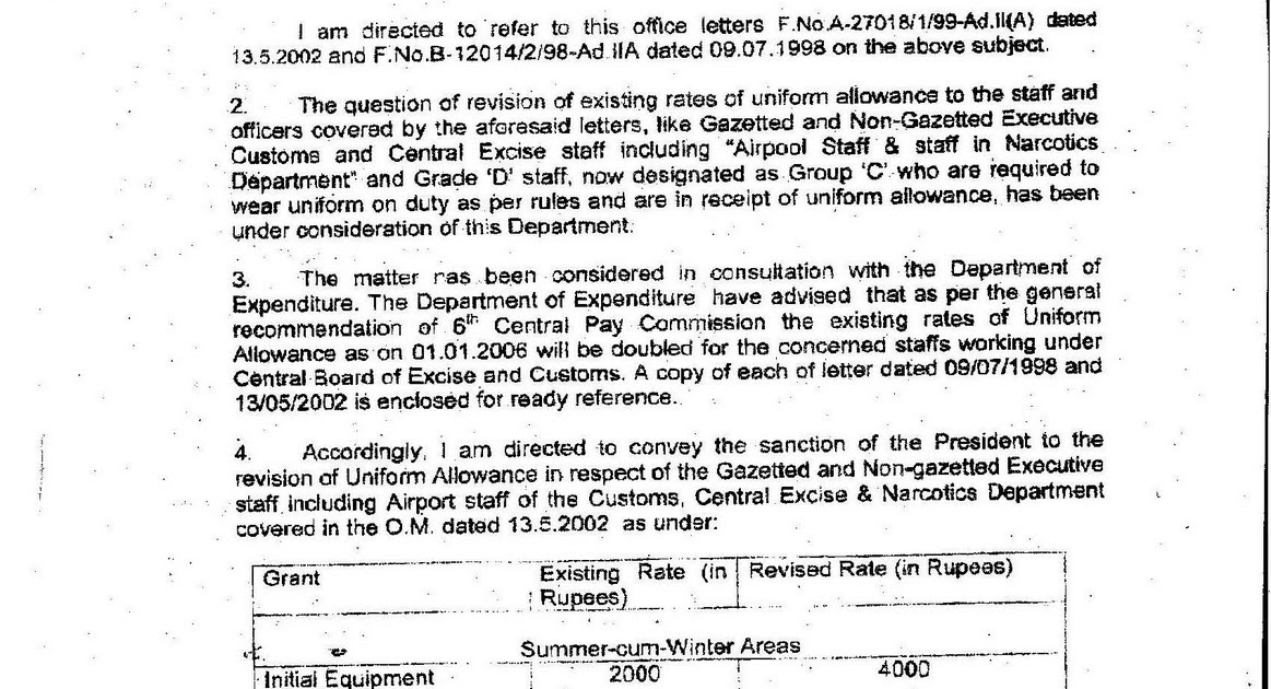Uniform Allowance revised! ! ! ! All India Central Excise Inspectors