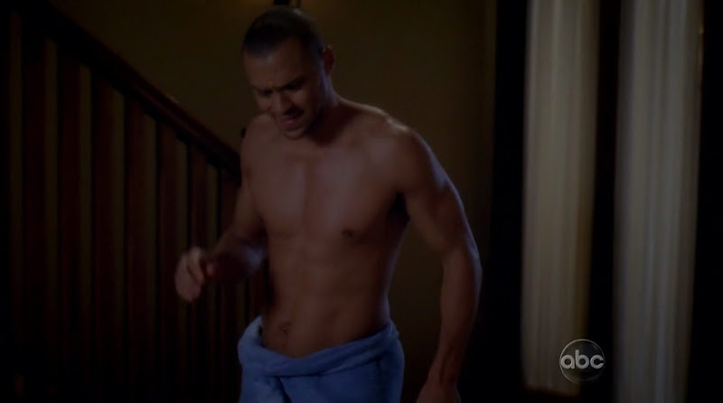 Jesse Williams is shirtless on the episode "Slow Night, So Long" ...