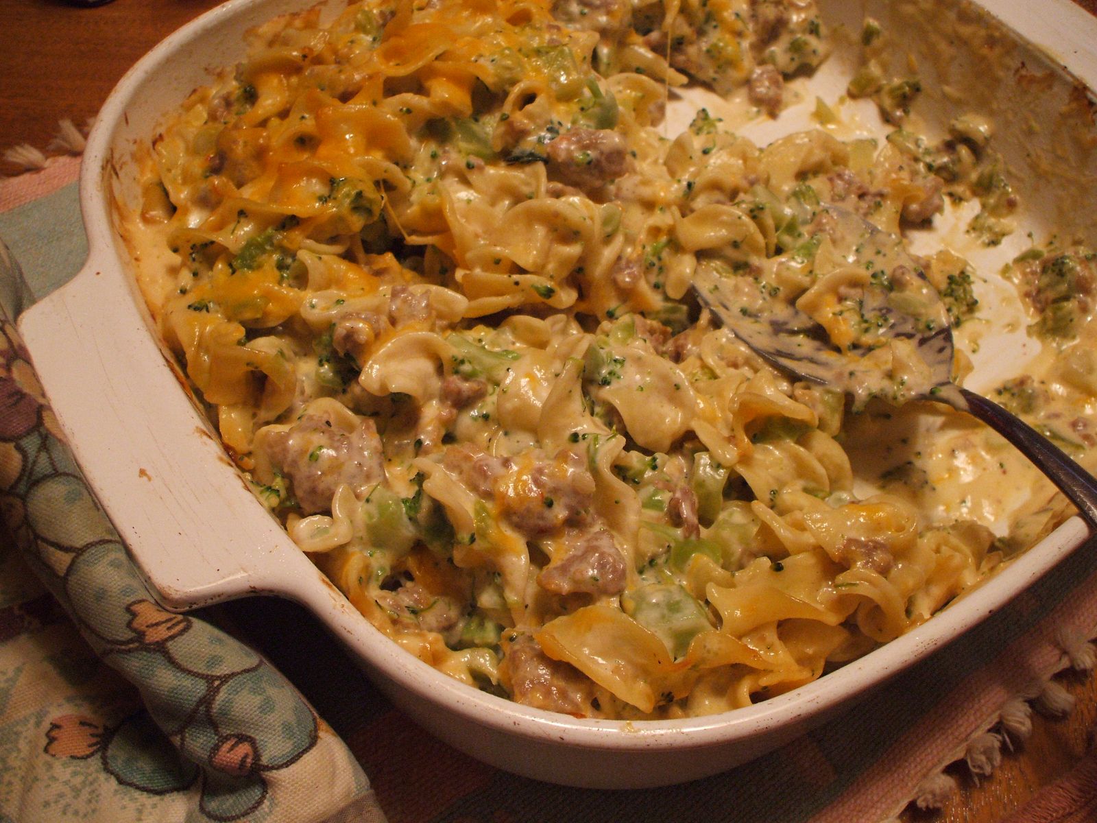 Gray Cardigan Sausage & Broccoli Noodle Casserole