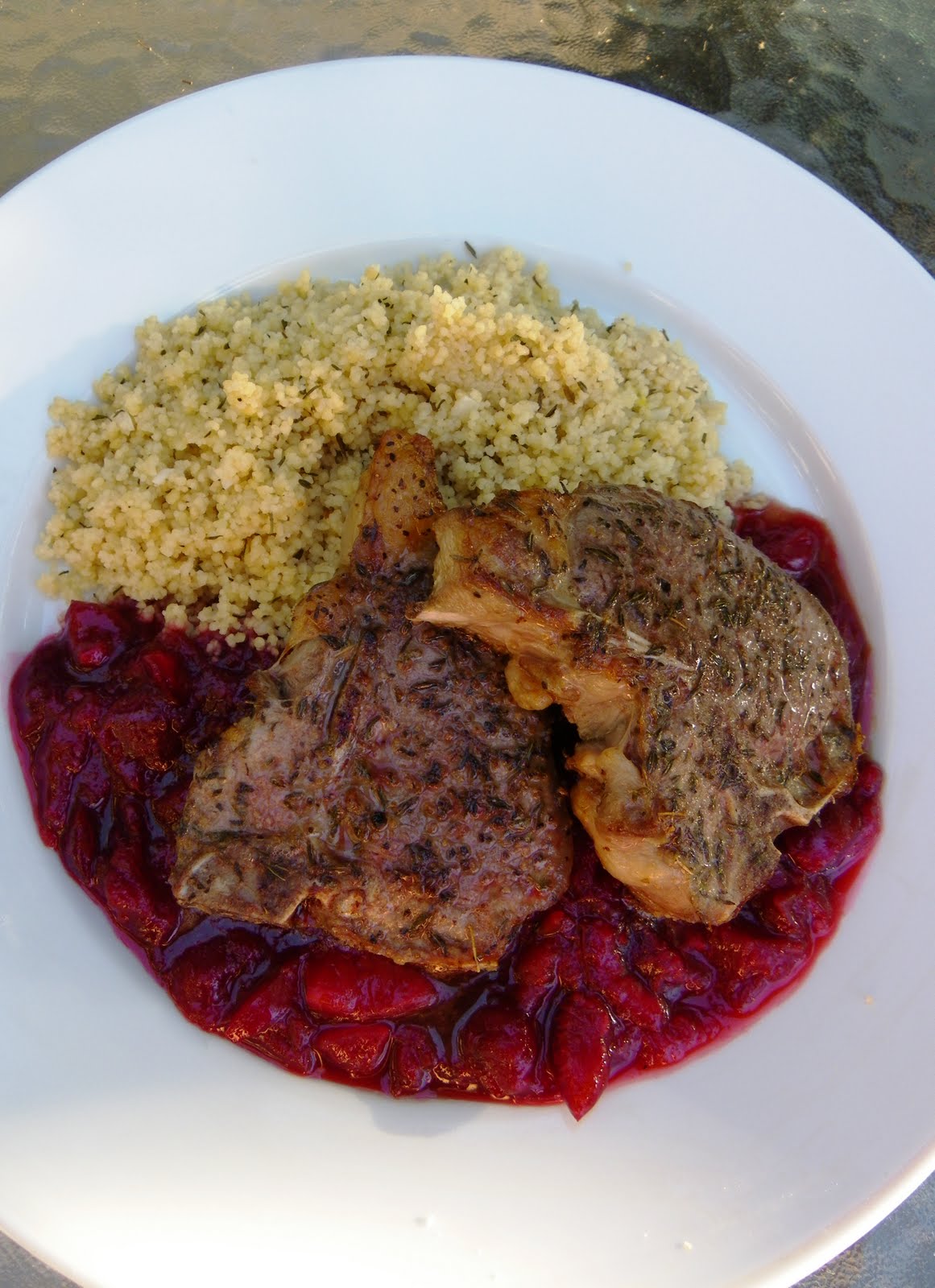 Keaton's Kind Creations Lamb Chops with Lemon Thyme Couscous and Cherry Plum Reduction