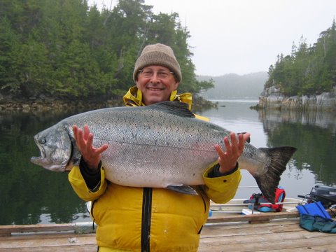 57 pound king salmon caught at Hakai Lodge