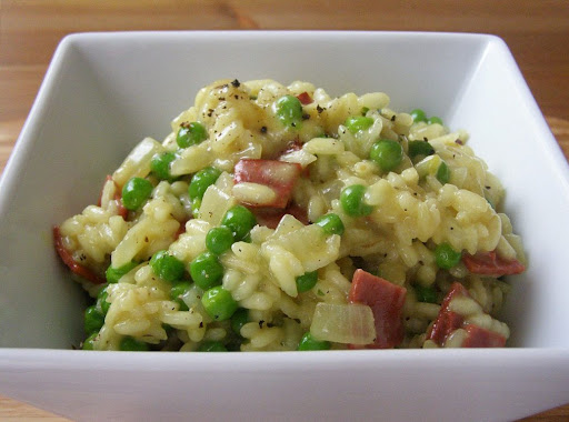 Vegan Bacon and Pea Risotto