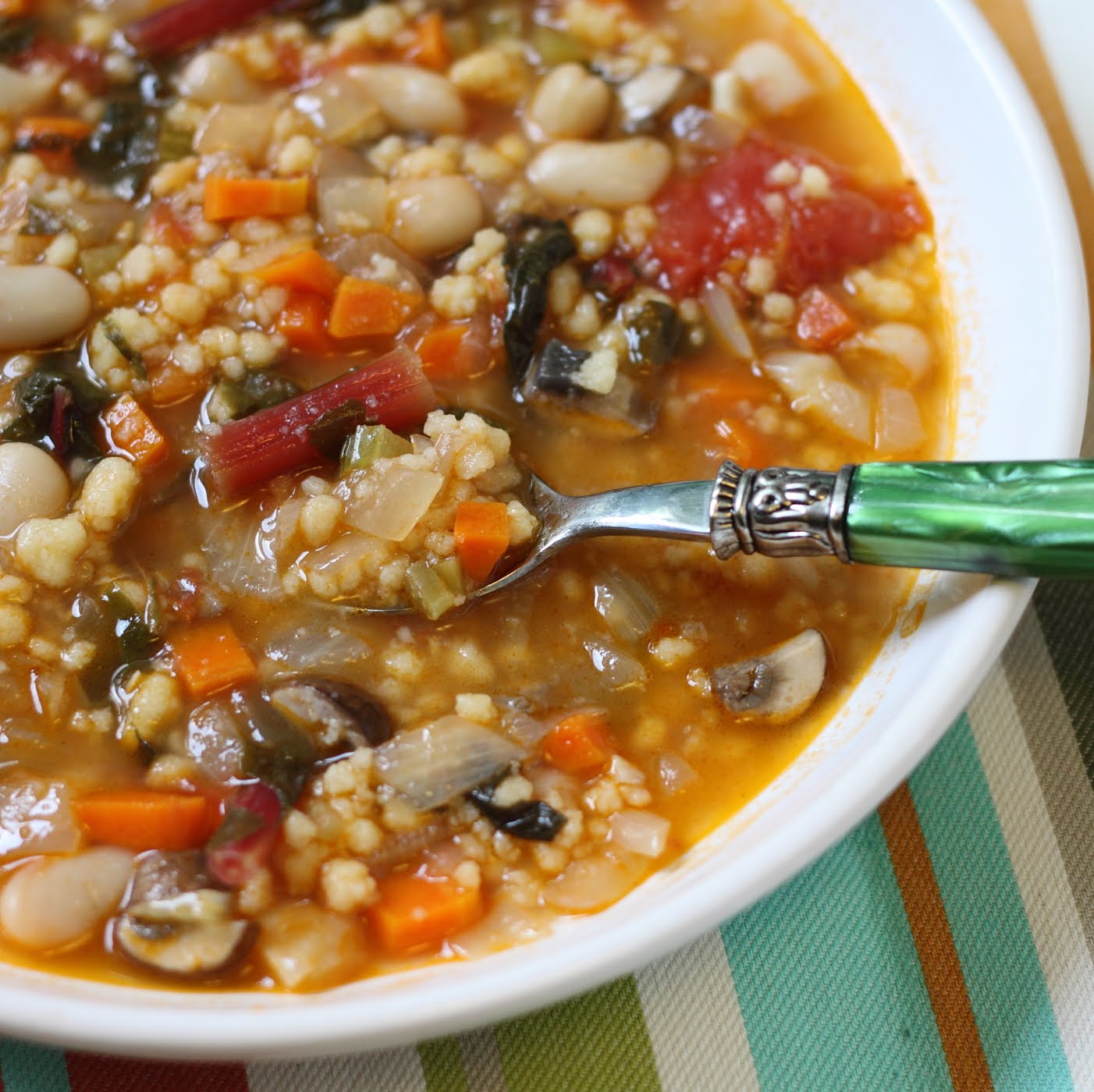 ShowFood Chef No Knead Pasta Chard & Mushroom Soup with Fregola
