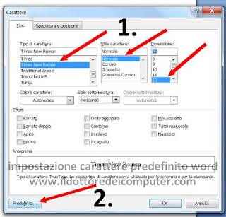 impostare carattere iniziale word 2007