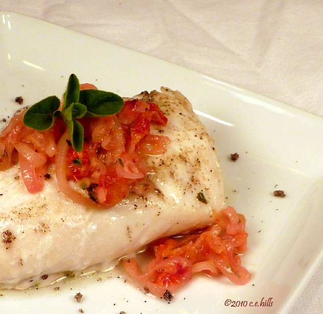 Christine Cooks Oven Roasted Halibut Fillet with a Relish of Blood