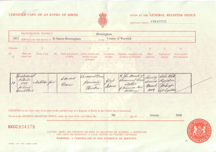 Matilda Davis Birth Certificate