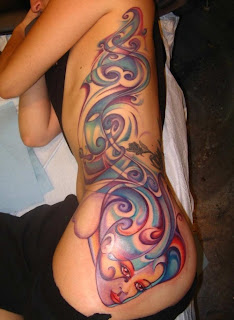 Tribal Tattoo,  Sexy Girls Tattoo, Stomach Tattoo, Female Tattoo, Full Color Tattoo, Side Body Tattoo .