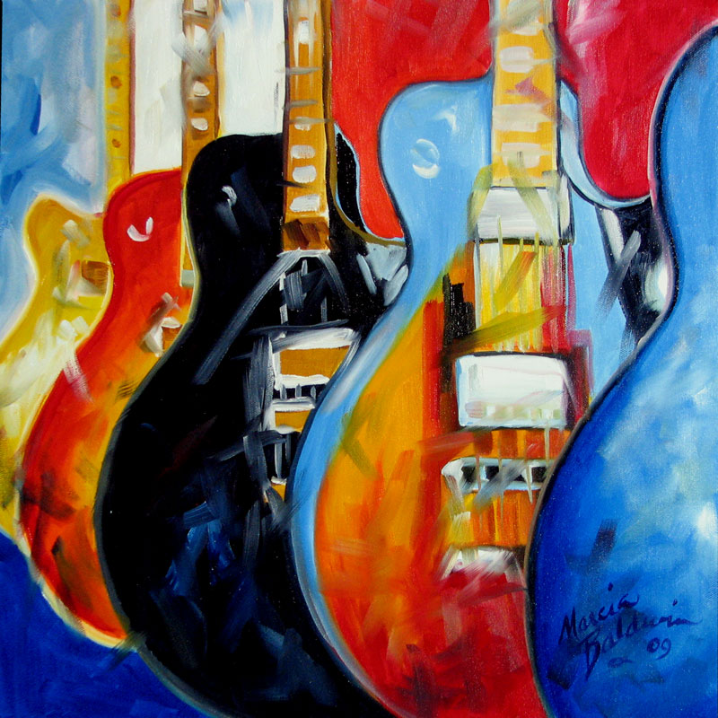 DAILY PAINTERS MARKETPLACE POP ART GUITARS in ABSTRACT a 2009 ORIGINAL