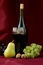 Wine, grapes, pear, walnuts