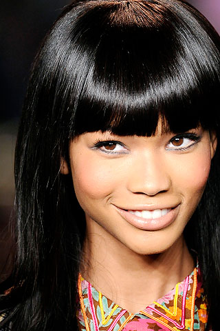 Chanel Iman---Long hair..Chunky bangs ..This is a young and fashion