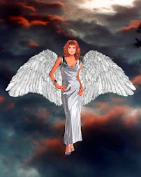 Ángel de cielos iluminada por el fuego