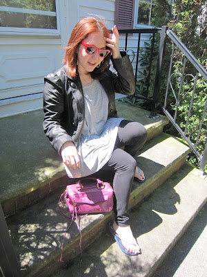 Jamie Allison Sanders, OOTD, Outfit of the Day, Marc by Marc Jacobs, Marc by Marc Jacobs jacket, Marc by Marc Jacobs leather jacket, Pookie & Sebastian, Pookie & Sebastian top, jacket, leather jacket, top, Hue, Hue leggings, leggings, Hue cotton leggings, Alexis Bittar, Alexis Bittar earrings, earrings, jewelry, Rebecca Minkoff, Rebecca Minkoff bag, Rebecca Minkoff handbag, Rebecca Minkoff purse, Rebecca Minkoff Morning After Mini Bag, bag, handbag, purse, accessory, accessories, clothing, Havaianas, Havaianas flip-flops, flip-flops, Fresh, Fresh lip balm, Fresh Sugar Plum Tinted Lip Treatment SPF 15, OPI, OPI nail polish, OPI Jade is the New Black, Deborah Lippmann, Deborah Lippmann nail polish, Deborah Lippmann Happy Birthday, Deborah Lippmann Ruby Red Slippers, nail, nails, nail polish, polish, lacquer, nail lacquer