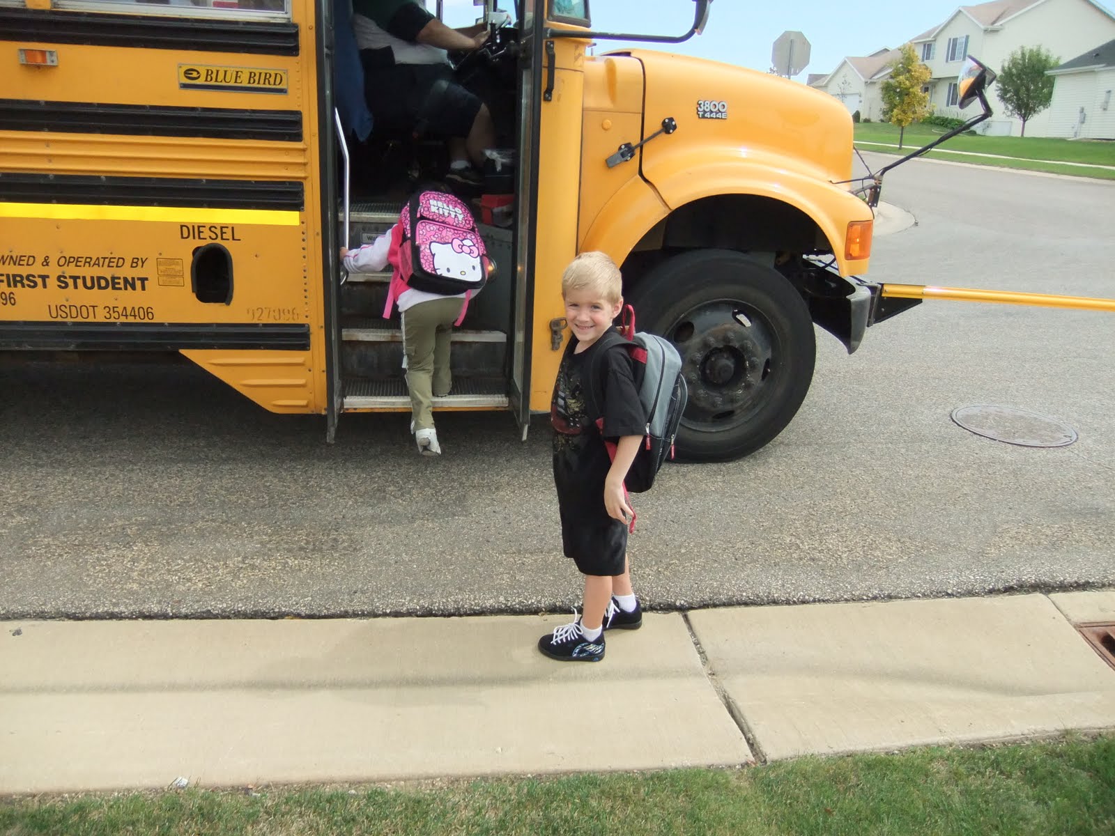 Cody's first bus ride to school.