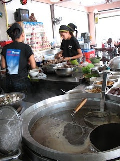 Noodle soup cooking at Uptown Restaurant