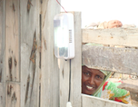 A light bulb in the village of Khor Angar lit by solar power.