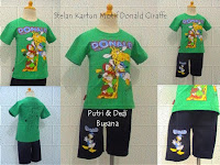 Stelan baju kartun motif Donald dan Giraffe busana kartun donald and giraffe