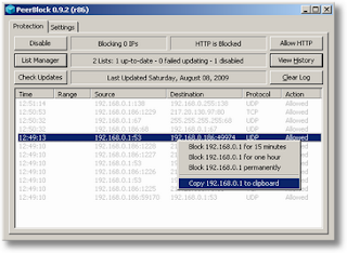 PeerBlock - block communication with advertising or spyware