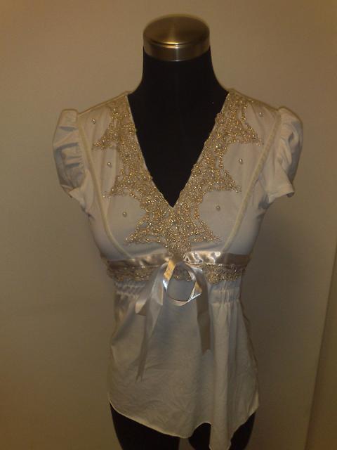 White Elastic Top with gold embroidery, 95% new, worn once