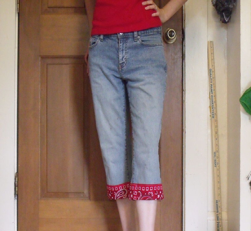Tales from Dorry Sew Cuffs onto Capris from An Old Pair of Jeans