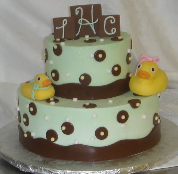 Two tier mint green butter cream custom baby shower cake with chocolate