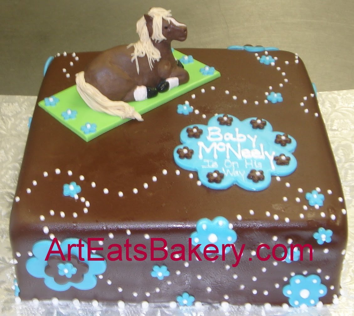simple chocolate cake decorating ideas One tier square dark brown chocolate fondant baby shower cake with 