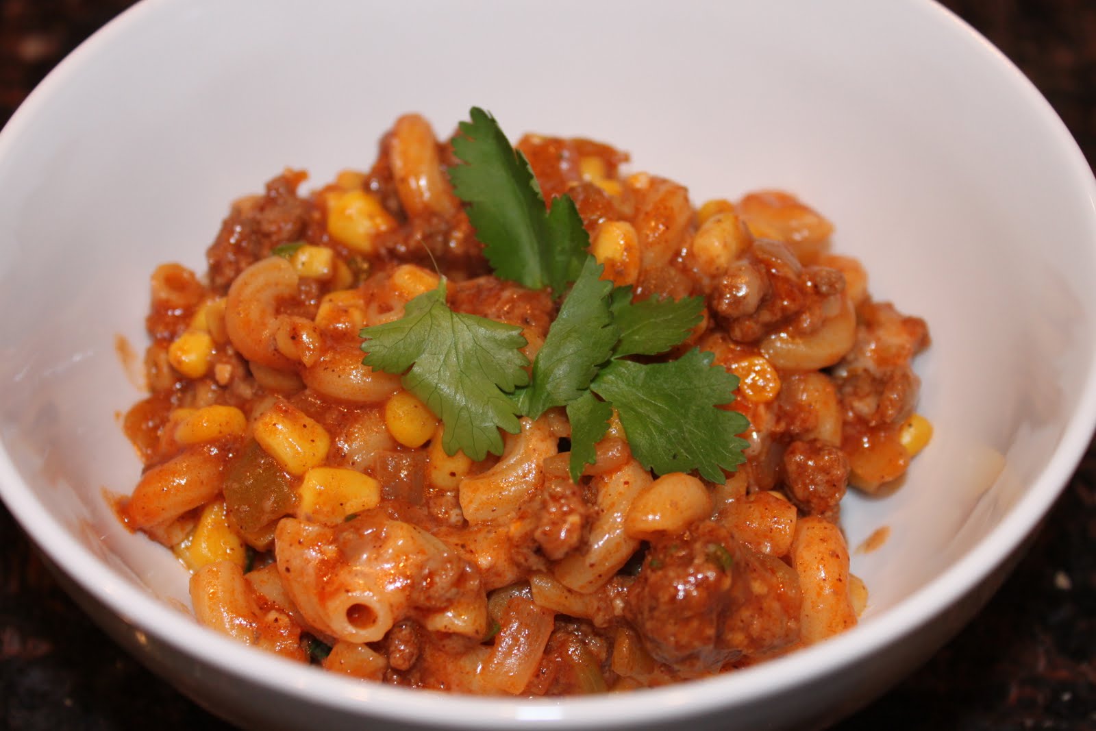 Kelly's Healthified Kitchen Skillet Chili Mac with Corn