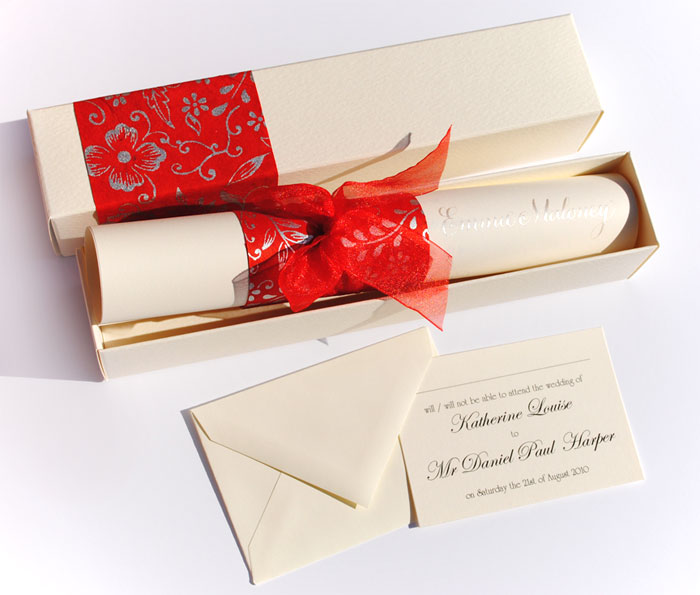 scroll wedding invitations with rsvp cards