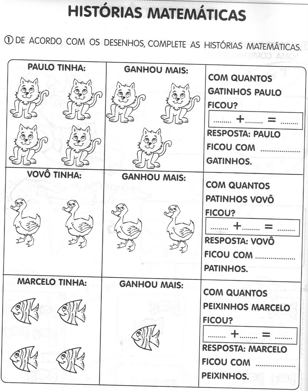 ATIVIDADES DE MATEMÁTICA - ADIÇÃO COM ANIMAIS 1º ANO