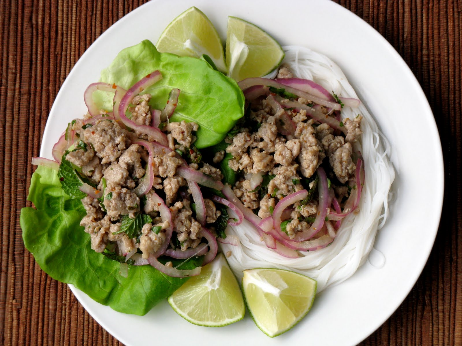 The Cilantropist Asian Turkey Lettuce Wraps with Noodles (aka Larb)