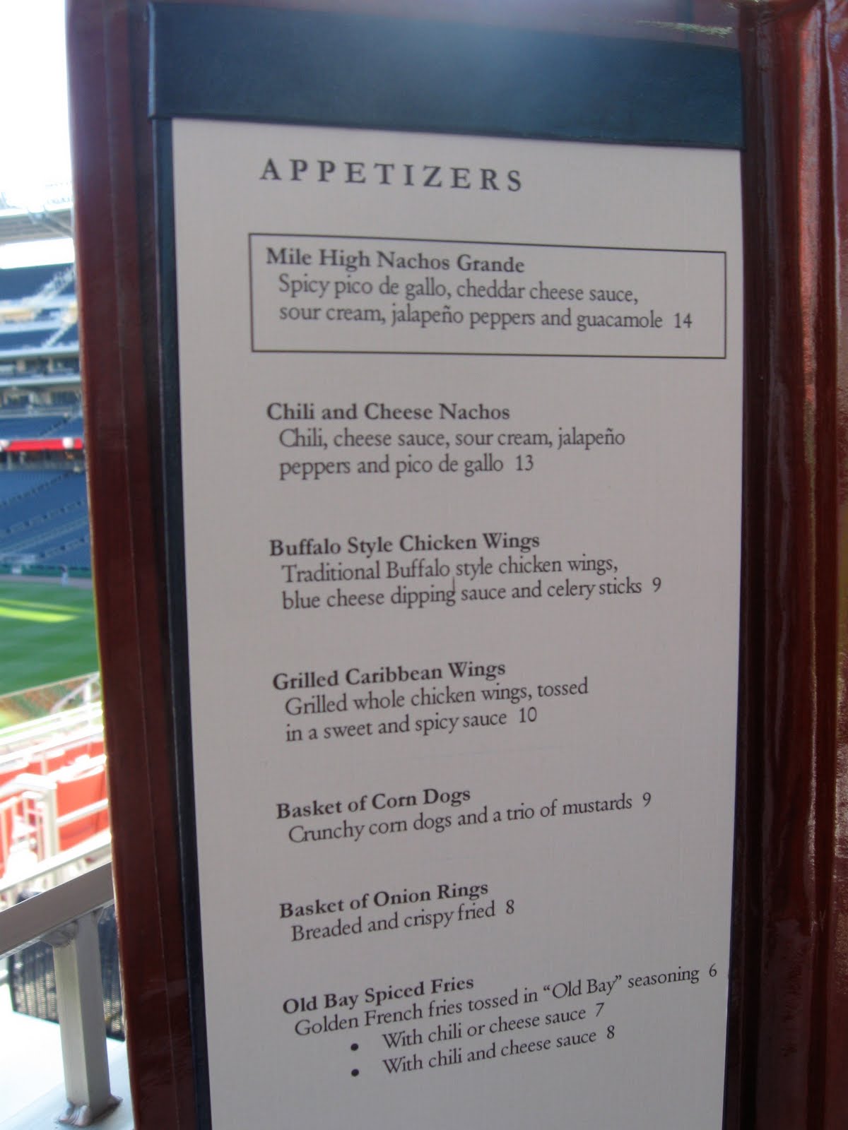Nats320 A Washington Nationals Blog 2010 Red Porch Menu/Price List