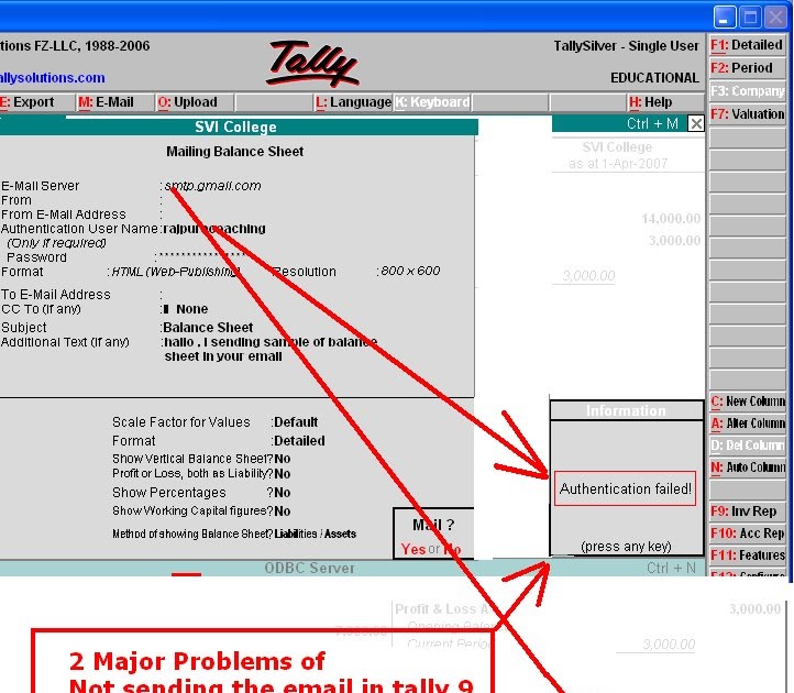solution of major problems for not sending e mail in tally 9 yahoo mail format problems