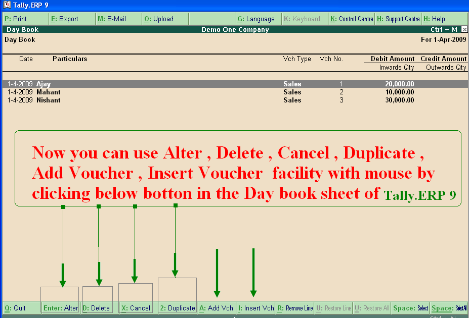 Alter and Delete Voucher entries by Click in Tally.ERP 9 Accounting