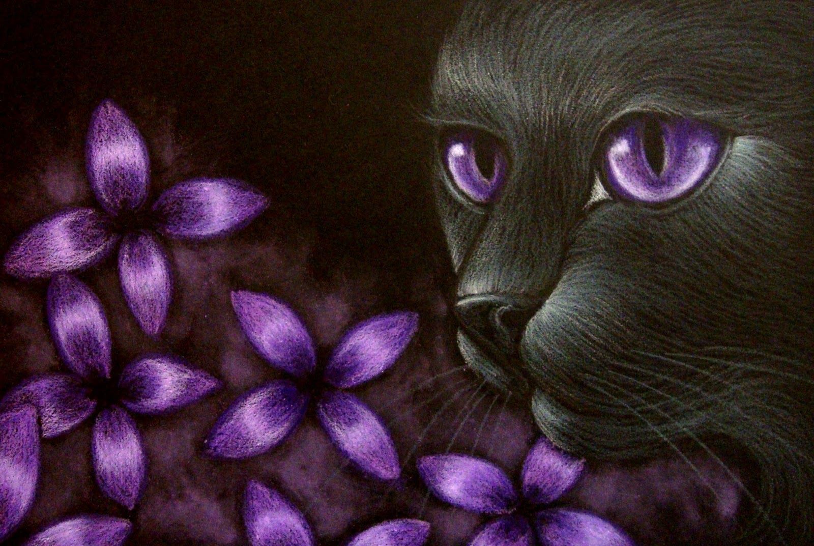 cat flowers lilac painting oswoa sold