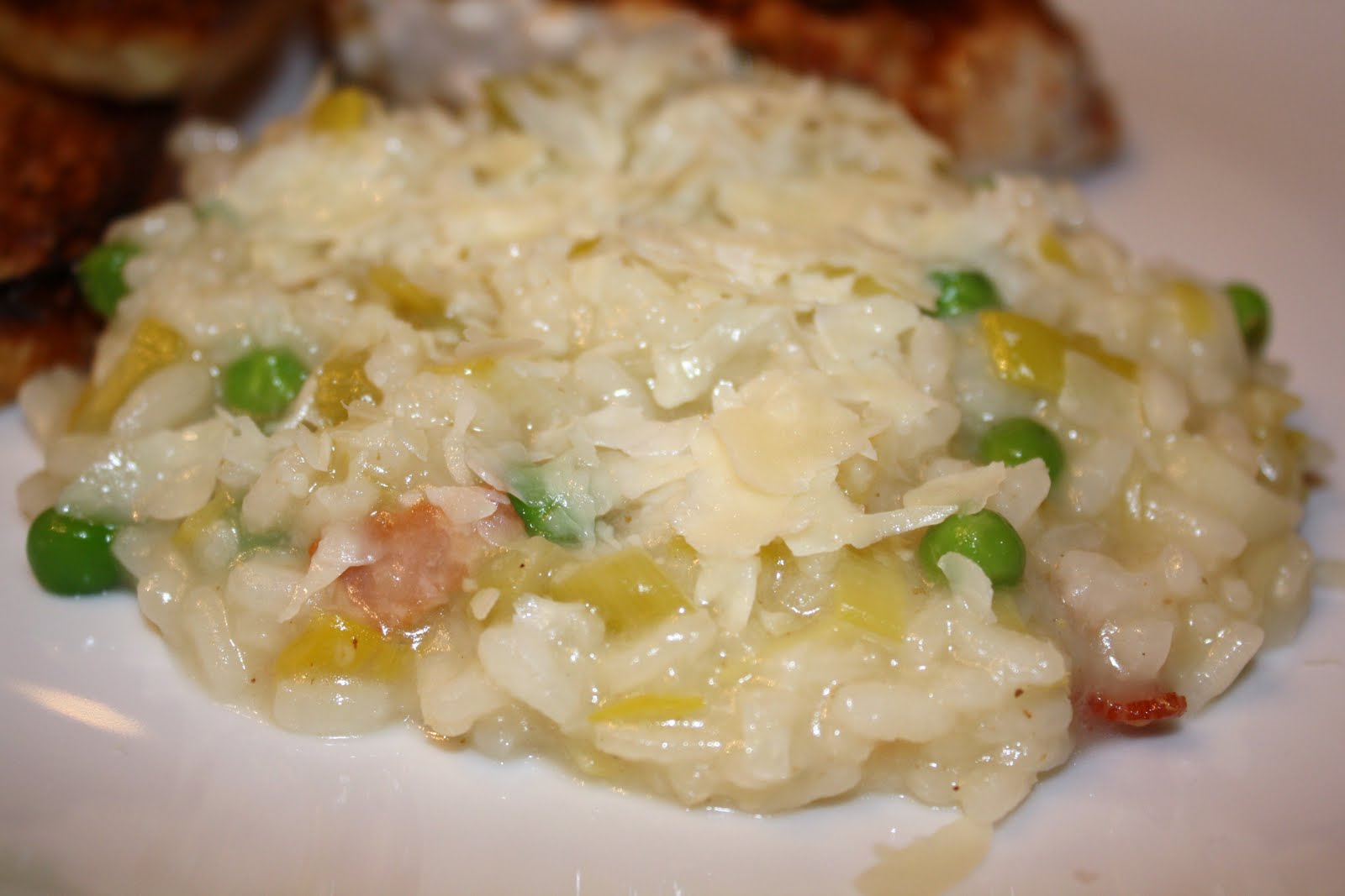 what's for dinner? bacon, leek, and pea risotto... 40 minutes