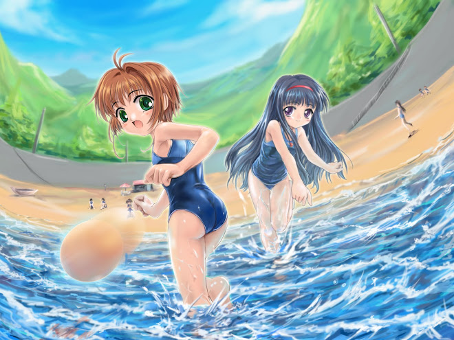 sakura y tomoyo en la playa